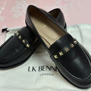 $450-NEW-LK Bennett London-Women-399530-Black leather Loafers.Sz-7. India.